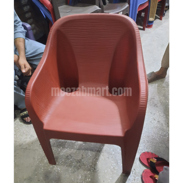 Premium Plastic Arm Chair – Ribbed Texture (Brown) - Image 2