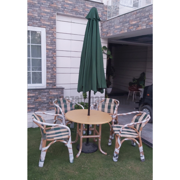 Outdoor Patio Table with 4 Chairs – White Frame with Checkered Fabric - Image 4