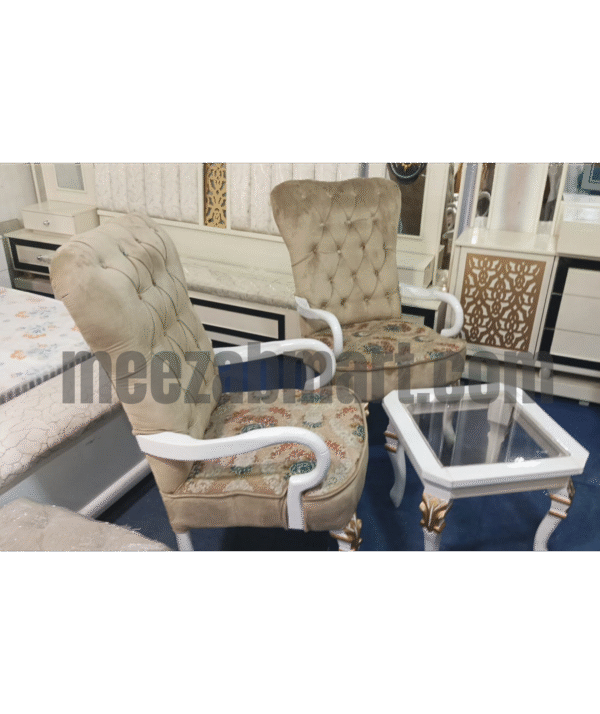 Elegant Royal Sofa Chairs with Glass Table