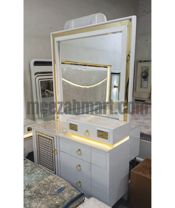 Luxury King Size LED Bed Set – White & Gold Finish - Image 2