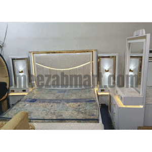 Luxury King Size LED Bed Set – White & Gold Finish