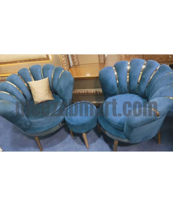 Luxury Velvet Shell Sofa Chairs Set with Ottoman