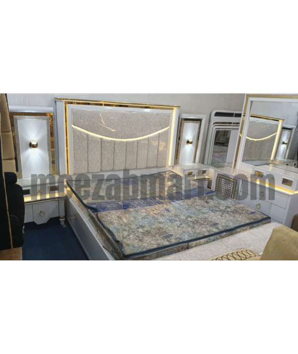 Luxury White & Gold King Size Bed Set